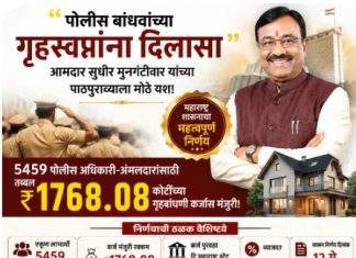 “पोलीस बांधवांच्या गृहस्वप्नांना दिलासा” : आमदार सुधीर मुनगंटीवार यांच्या पाठपुराव्याला मोठे यश; ₹१७६८ कोटींच्या गृहकर्जाला मंजुरी