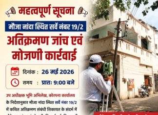 26 मई को नांदा में होगी अतिक्रमण जांच एवं जमीन की मोजणी कार्रवाई